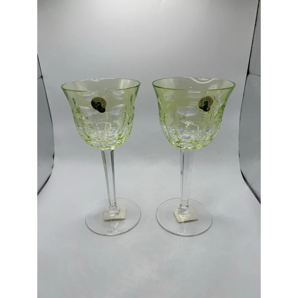 Waterford Simply Lime Cut to Clear Crystal Wine Goblets Excellent New in box